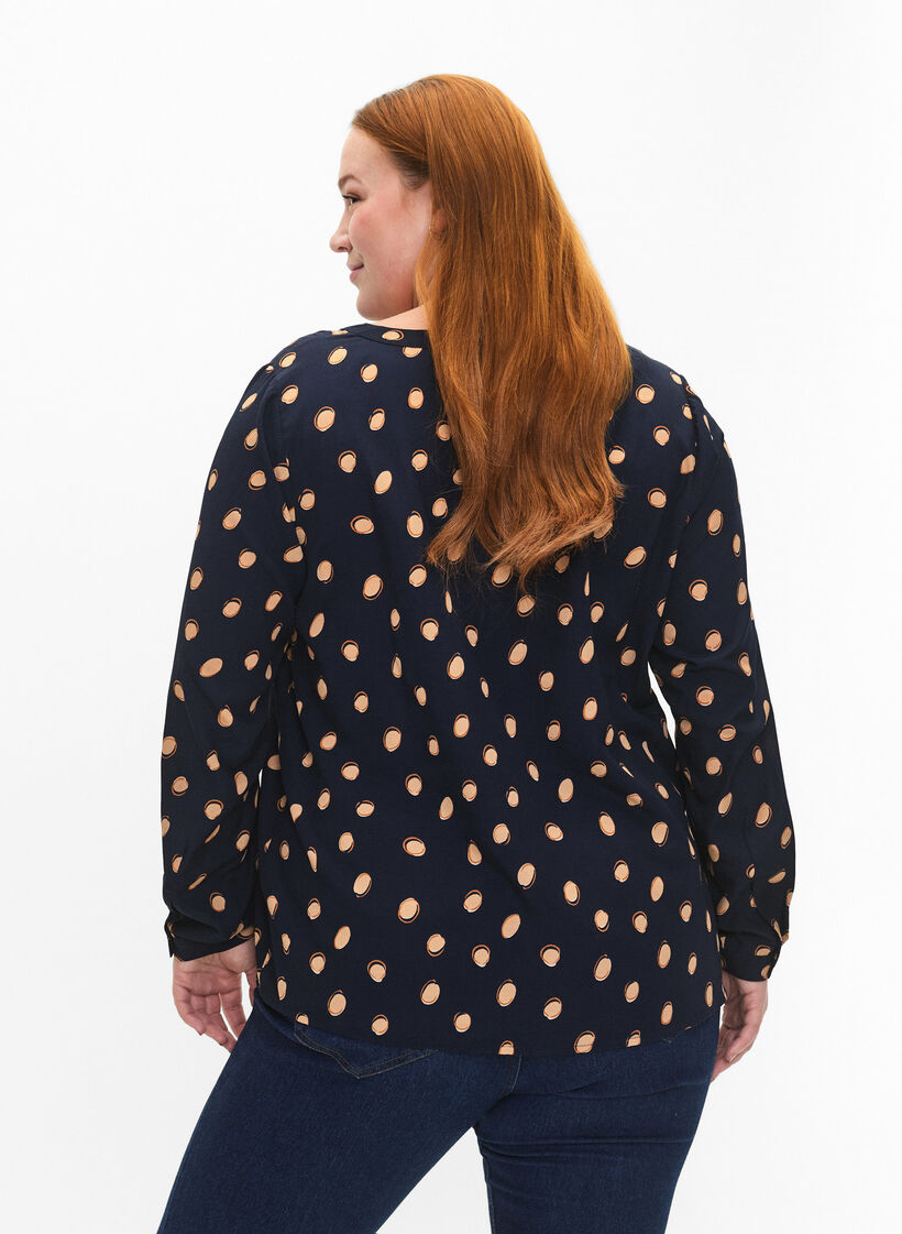 FLASH - Langærmet bluse med print, Blue Double Dot, Model image number 1
