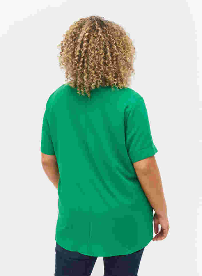 Kortærmet bluse med v-udskæring, Jolly Green, Model image number 1