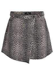 Kort denimnederdel med leopardprint og A-snit, Brun