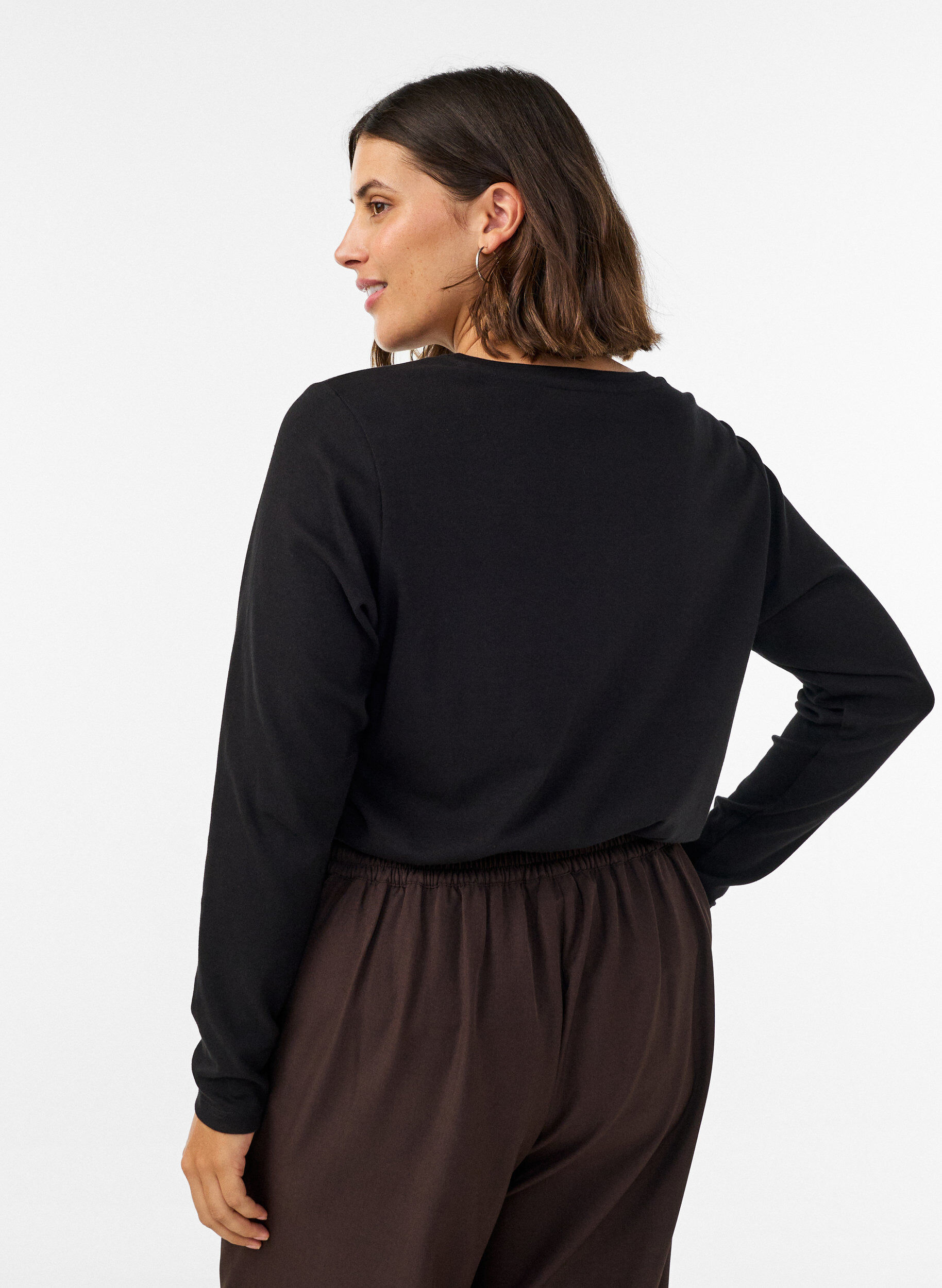 ZizziLang&aelig;rmet basis T-shirt med rund hals, Sort, Model image number 2