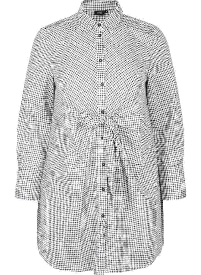 Ternet skjorte tunika med bindedetalje, Black/White Check, Packshot image number 0