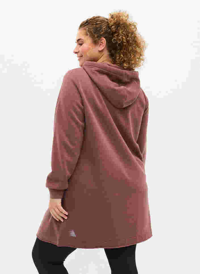 Sweatkjole med hætte og lomme, Marron, Model image number 1
