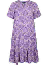 Kortærmet viskose kjole med print, D. Lavender Oriental