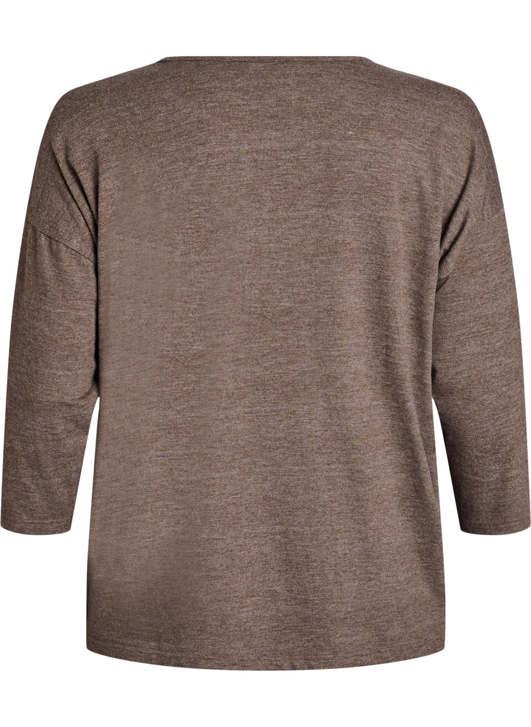 Zizzi FLASH - Jerseybluse med 3/4 &aelig;rmer, Brun, Packshot image number 1