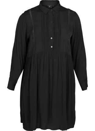 Viskose kjole med blondebånd, Black, Packshot image number 0