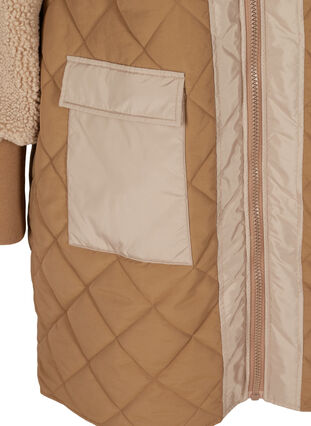 Quiltet jakke med teddy og lommer, Tobacco Brown Comb, Packshot image number 3