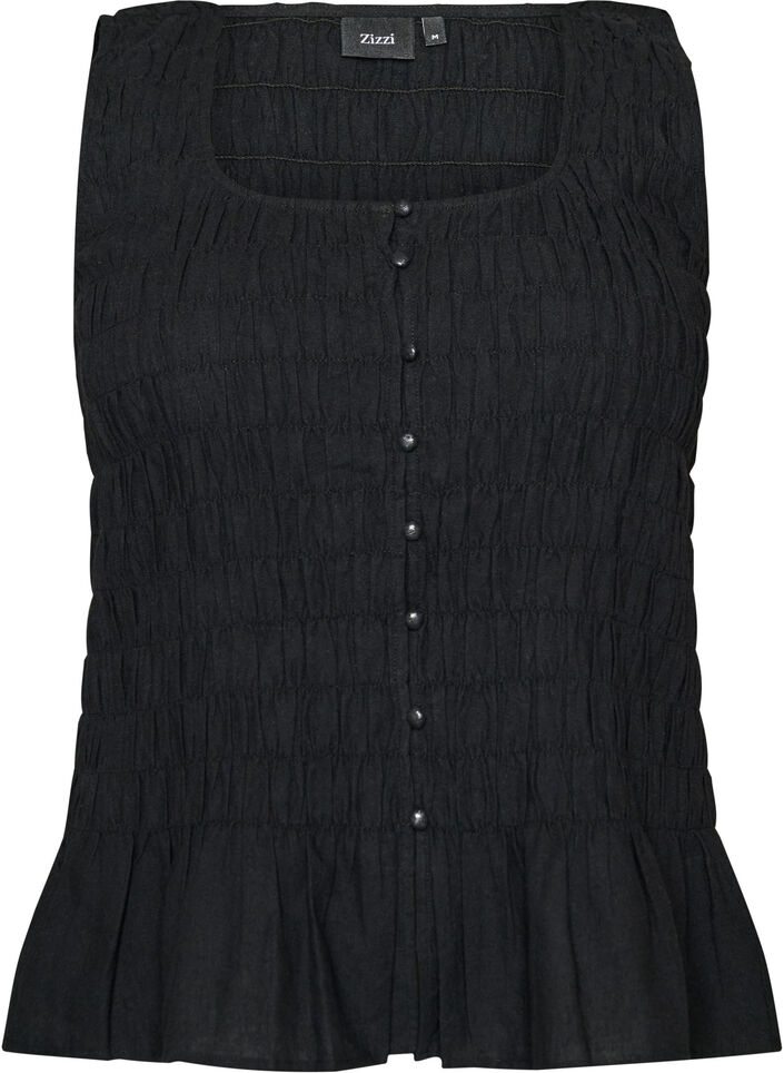 &AElig;rmel&oslash;s top i bomuld og h&oslash;r med smock, Sort, Packshot image number 0