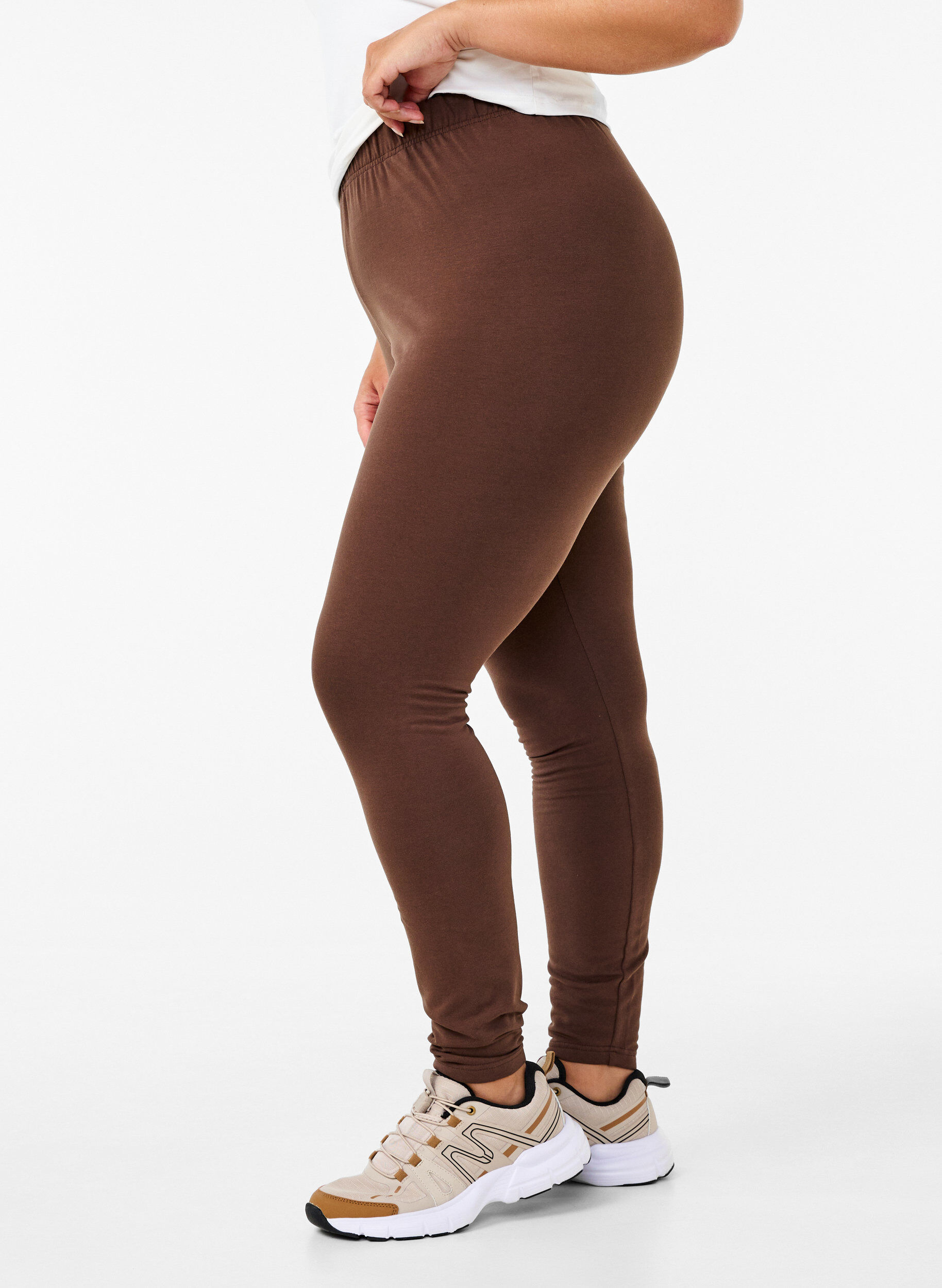 Zizzi Leggings i bomuld med foer, Brun, Model image number 2