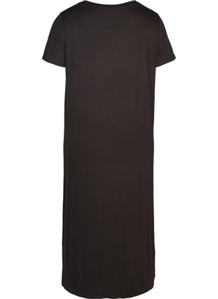 Lang viskose kjole med korte ærmer, Black, Packshot image number 1