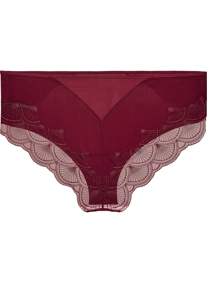 Trusser med mesh og broderede blondekanter, R&oslash;d, Packshot image number 1