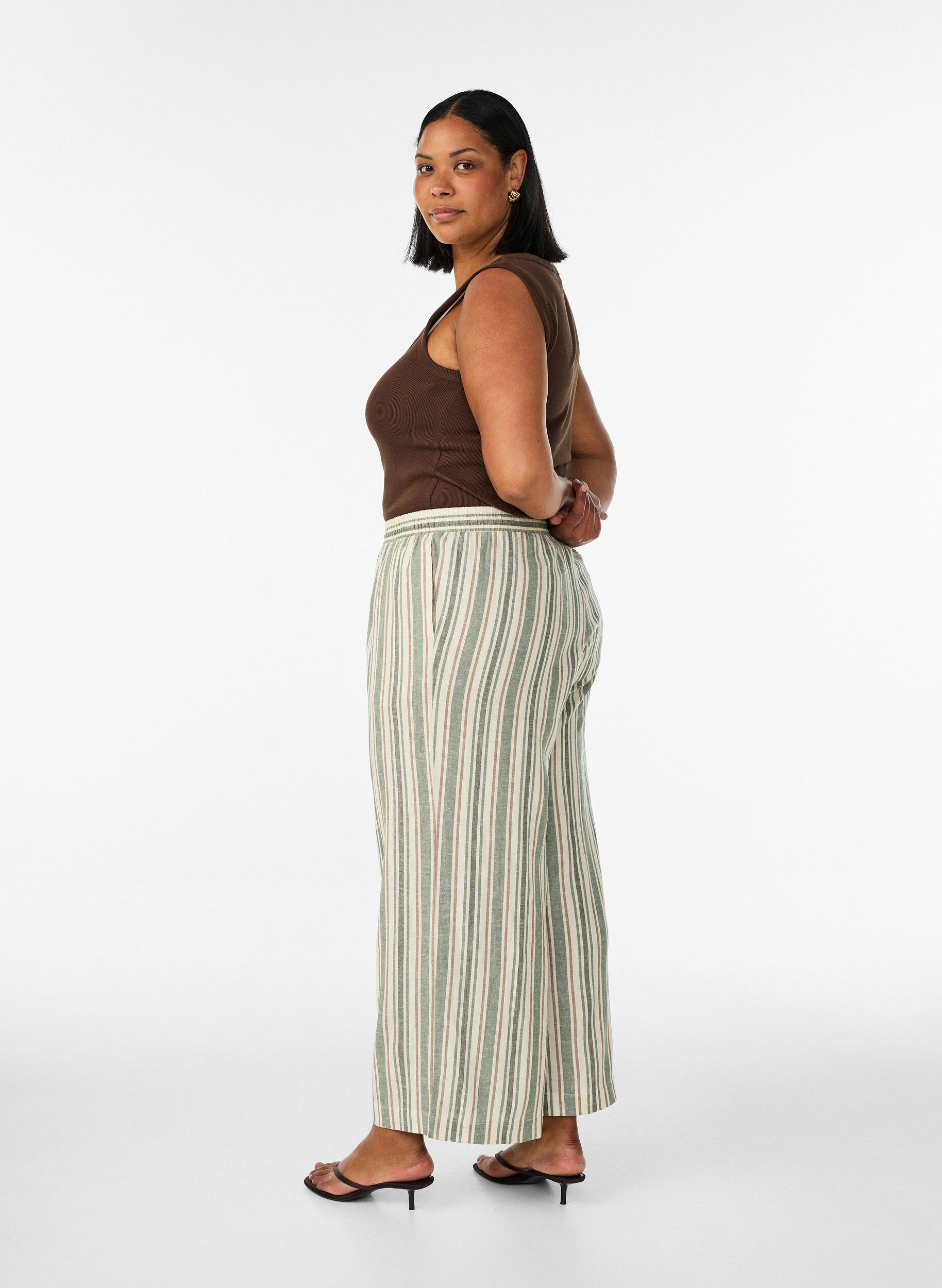 ZizziBukser i h&oslash;r og viskose med vide ben, Vanilla, Model image number 1