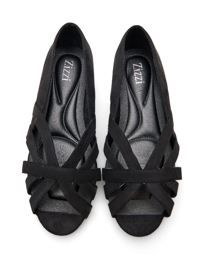 Ballerina i imiteret ruskind med krydsede remme, Sort, Packshot image number 3