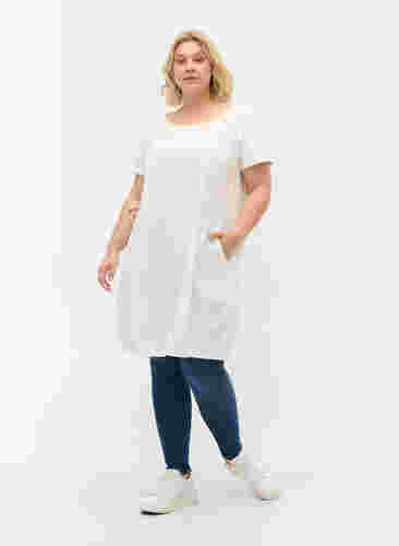 Kortærmet kjole i bomuld, Bright White, Model image number 2