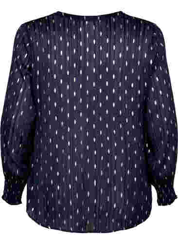 Printet bluse med smock og v-hals, Night Sky w. Silver, Packshot image number 1