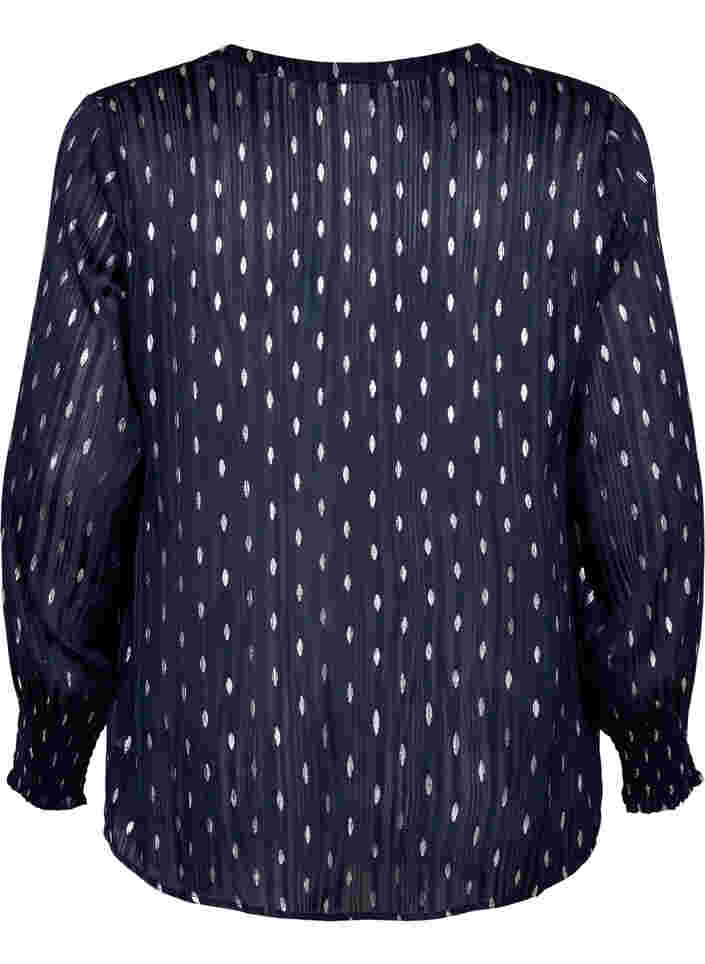 Printet bluse med smock og v-hals, Night Sky w. Silver, Packshot image number 1