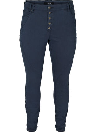 Tætsiddende bukser med knaplukning, Dark Blue, Packshot image number 0