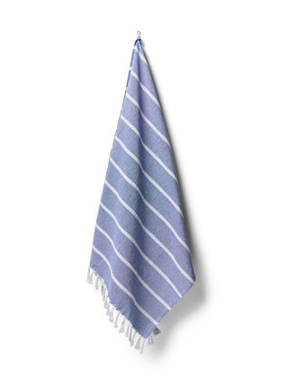 Stribet håndklæde med frynser, Medium Blue Melange, Packshot image number 0