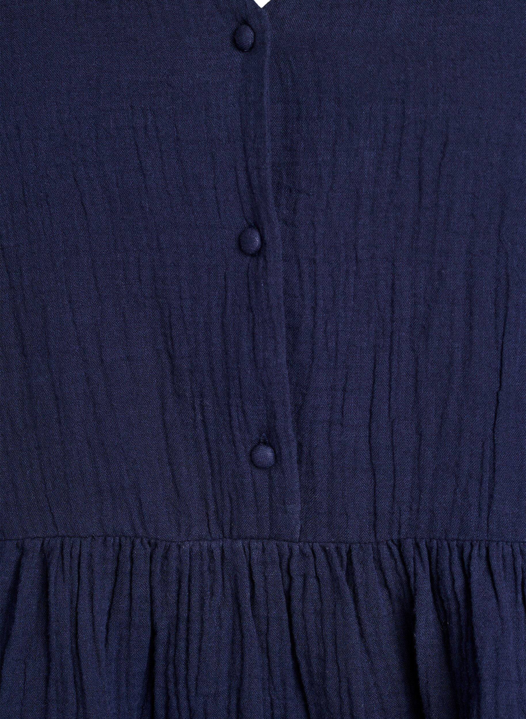 Zizzi&AElig;rmel&oslash;s bluse i bomuldsmusselin med fl&aelig;ser, Bl&aring;, Packshot image number 2