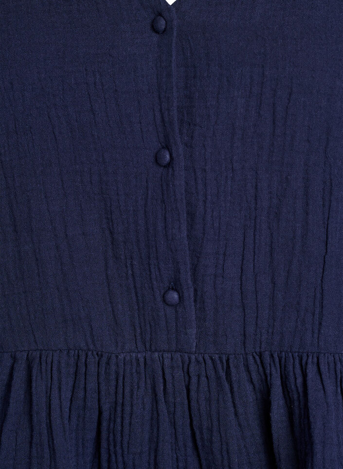 &AElig;rmel&oslash;s bluse i bomuldsmusselin med fl&aelig;ser, Bl&aring;, Packshot image number 2