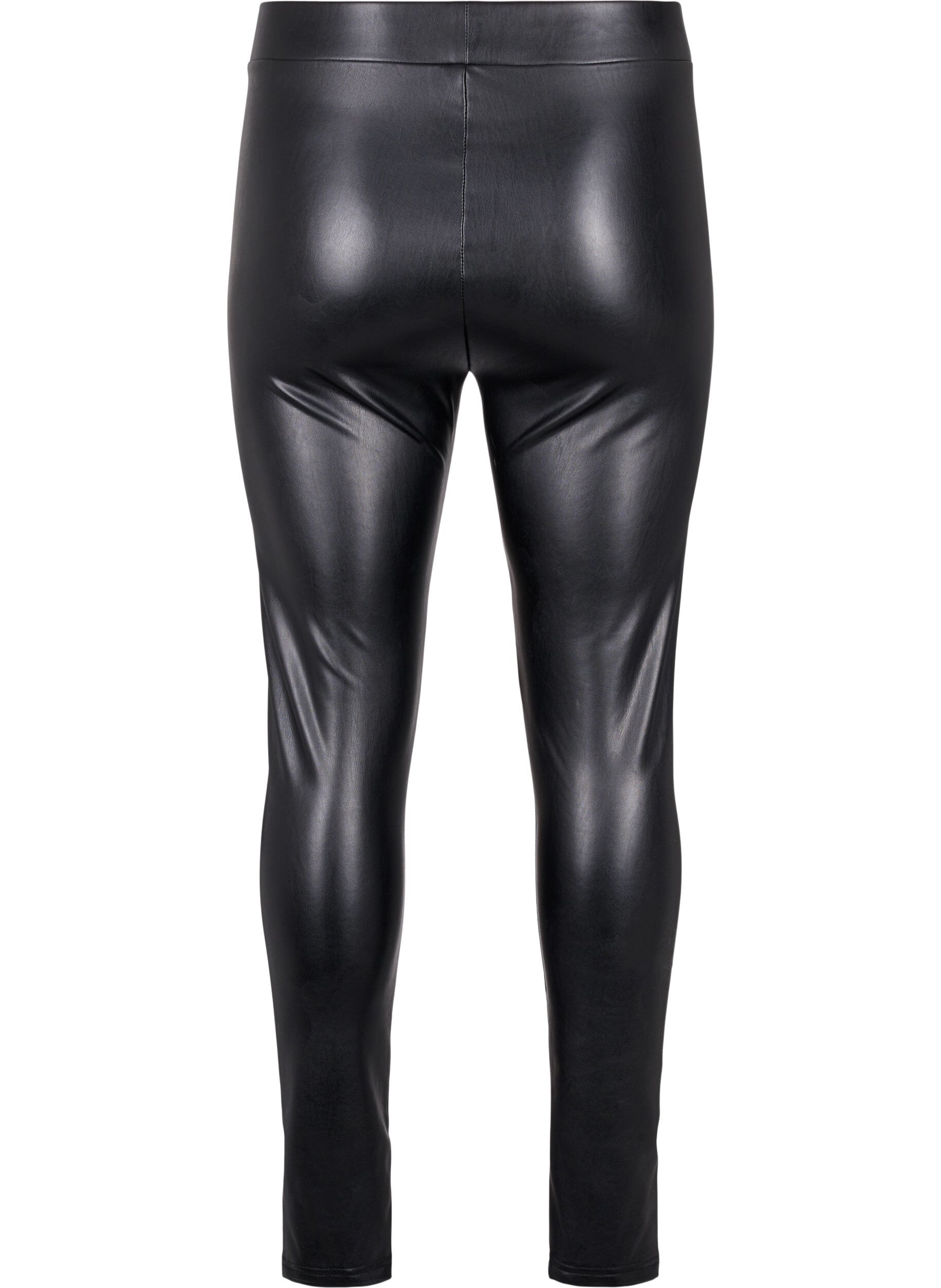 Zizzi Coated leggings med b&oslash;rstet inderside, Sort, Packshot image number 1