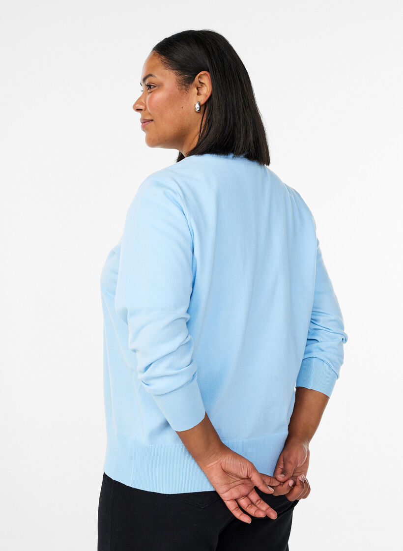 Finstrikket cardigan med rund hals, Bl&aring;, Model image number 2