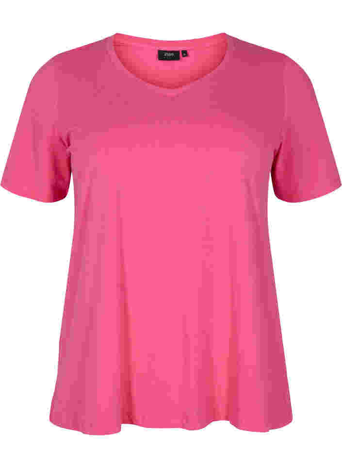 Ensfarvet basis t-shirt i bomuld, Hot Pink, Packshot image number 0