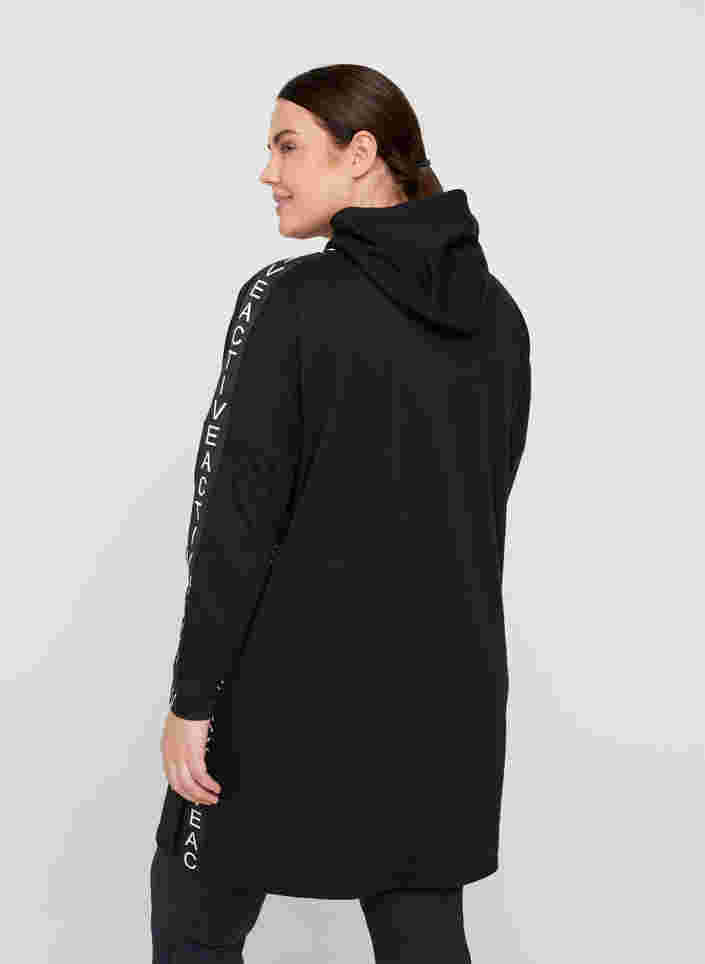 Sweatkjole med hætte og stor lomme, Black, Model image number 1