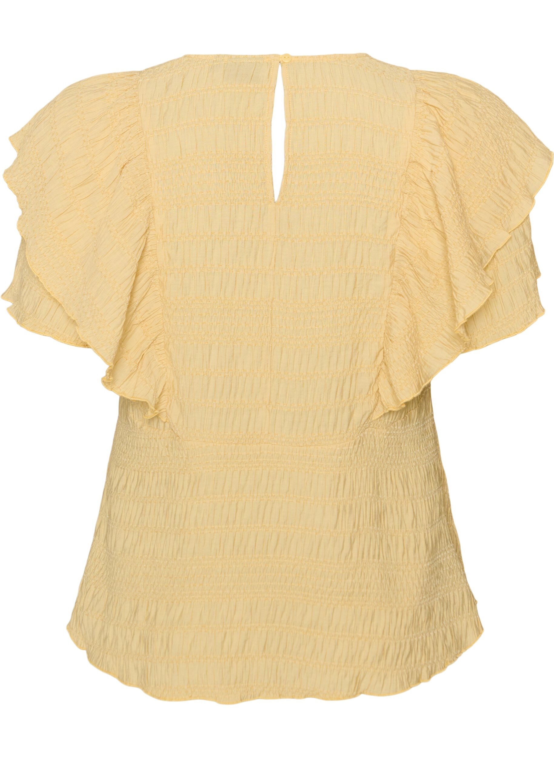 ZizziBluse med smock-struktur og fl&aelig;se&aelig;rmer, Gul, Packshot image number 1