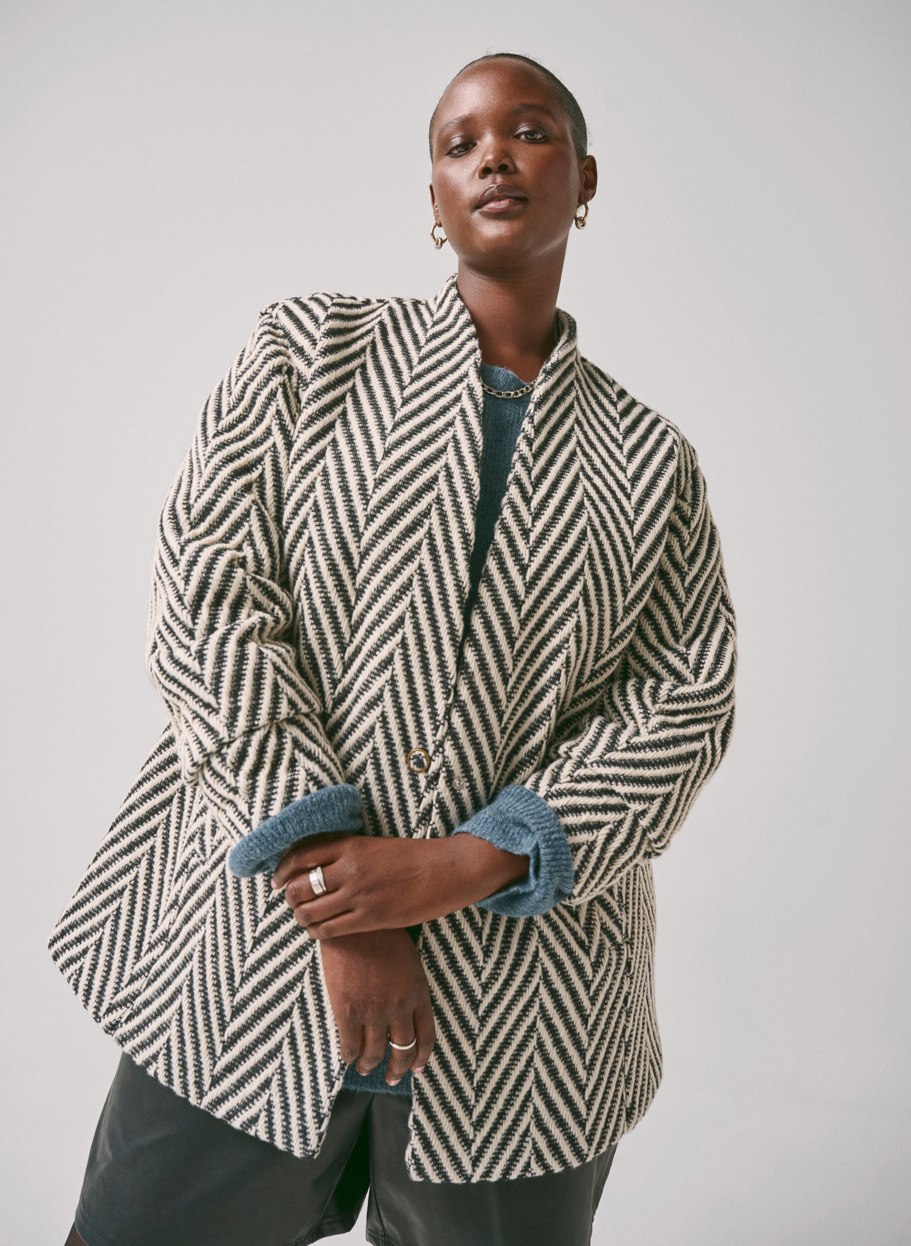 Zizzi Jakke med m&oslash;nster, Black w. White, Image image number 0