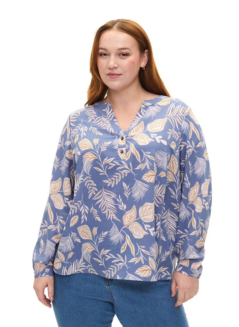 FLASH - Langærmet bluse med print, Delft AOP, Model image number 0
