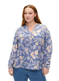 FLASH - Langærmet bluse med print, Delft AOP, Model