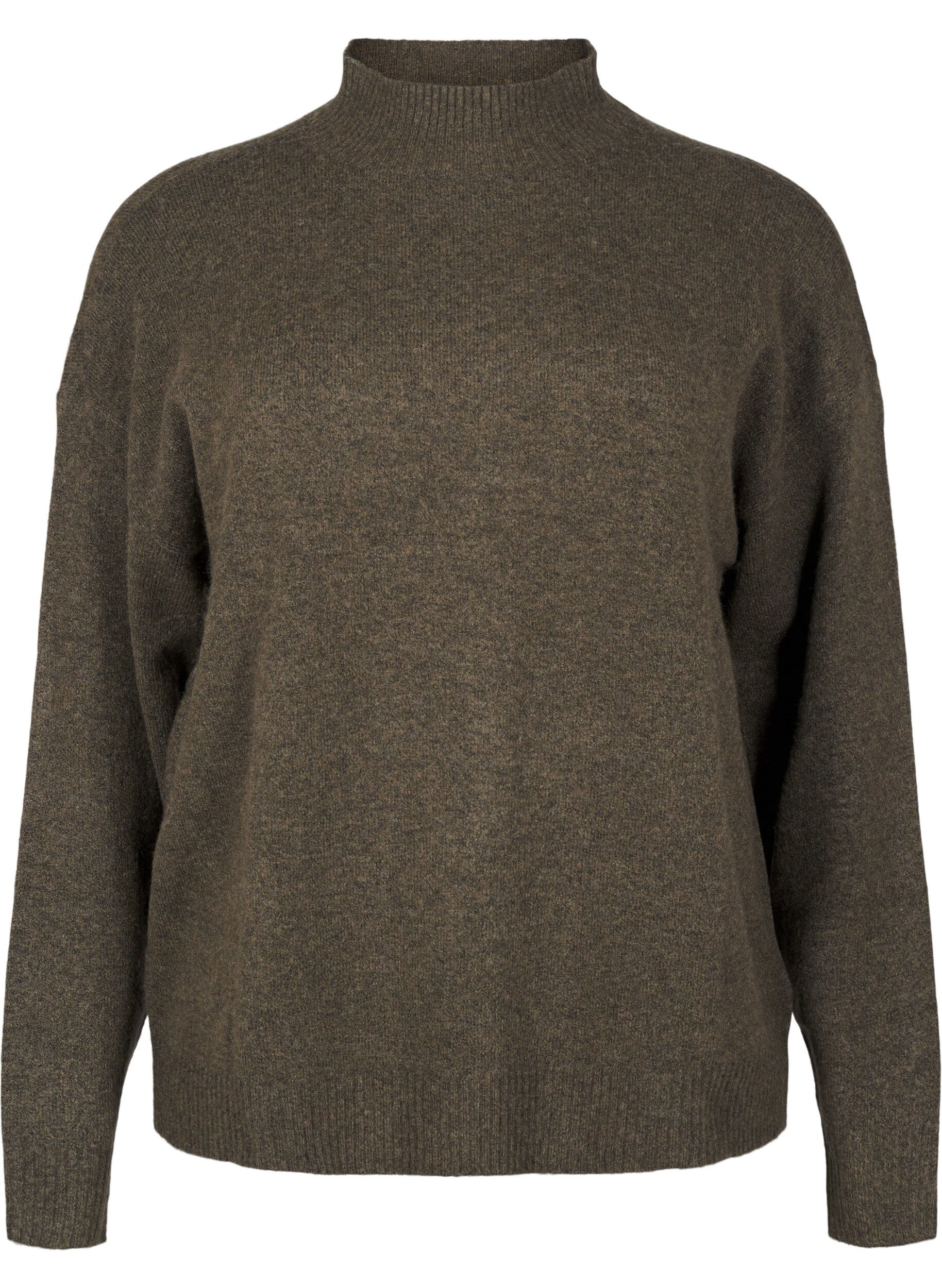 Zizzi Strikbluse med uld og h&oslash;j hals, Sea Turtle Mel., Packshot image number 0