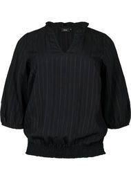 Viskosebluse med 3/4 ærmer og smock, Black