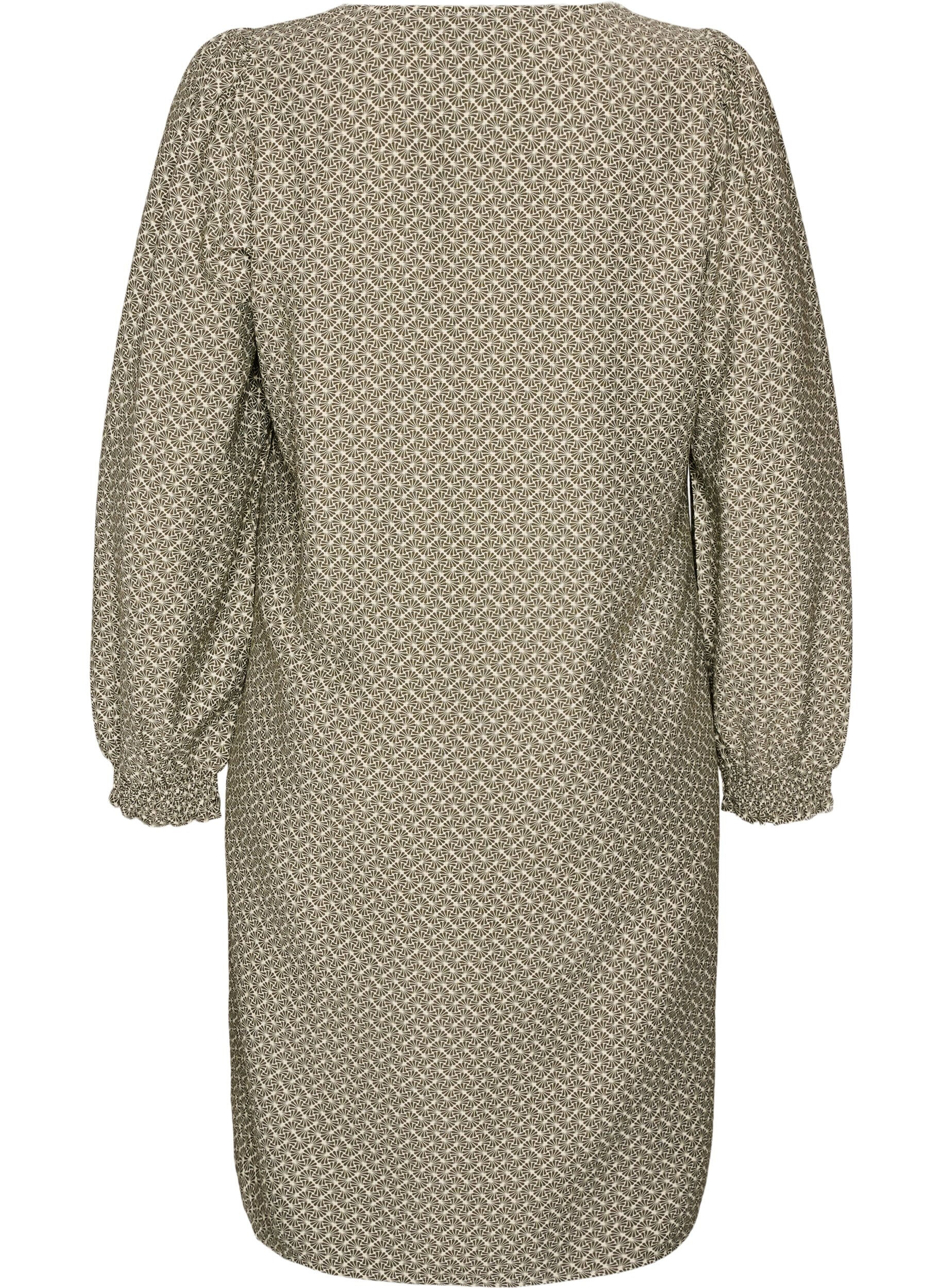 ZizziViskosekjole med m&oslash;nster og lange &aelig;rmer, Gr&oslash;n, Packshot image number 1