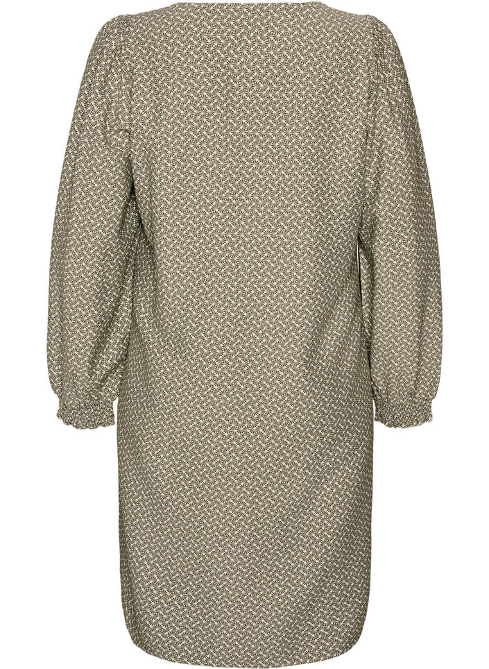Viskosekjole med m&oslash;nster og lange &aelig;rmer, Gr&oslash;n, Packshot image number 1