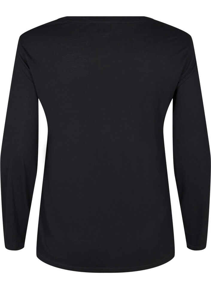 Langærmet bluse i uld og viskose, Sort, Packshot image number 1