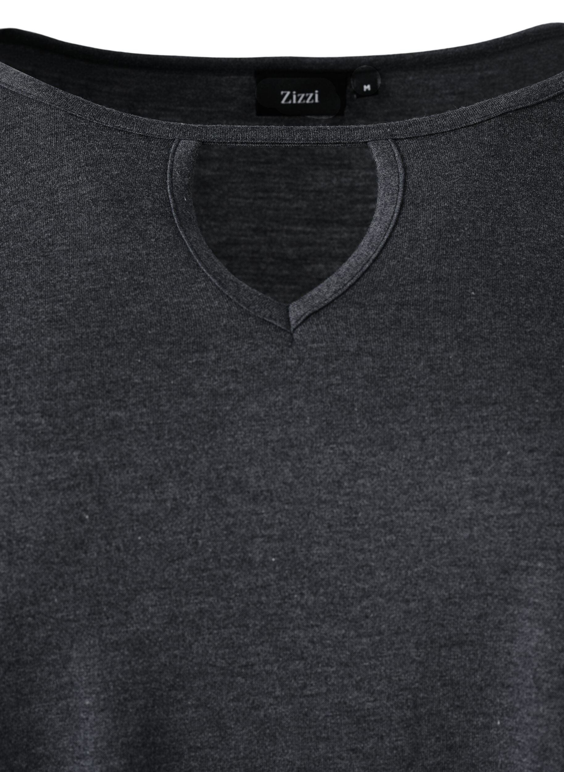 Zizzi Meleret bluse med lange &aelig;rmer, Black Mel. , Packshot image number 3