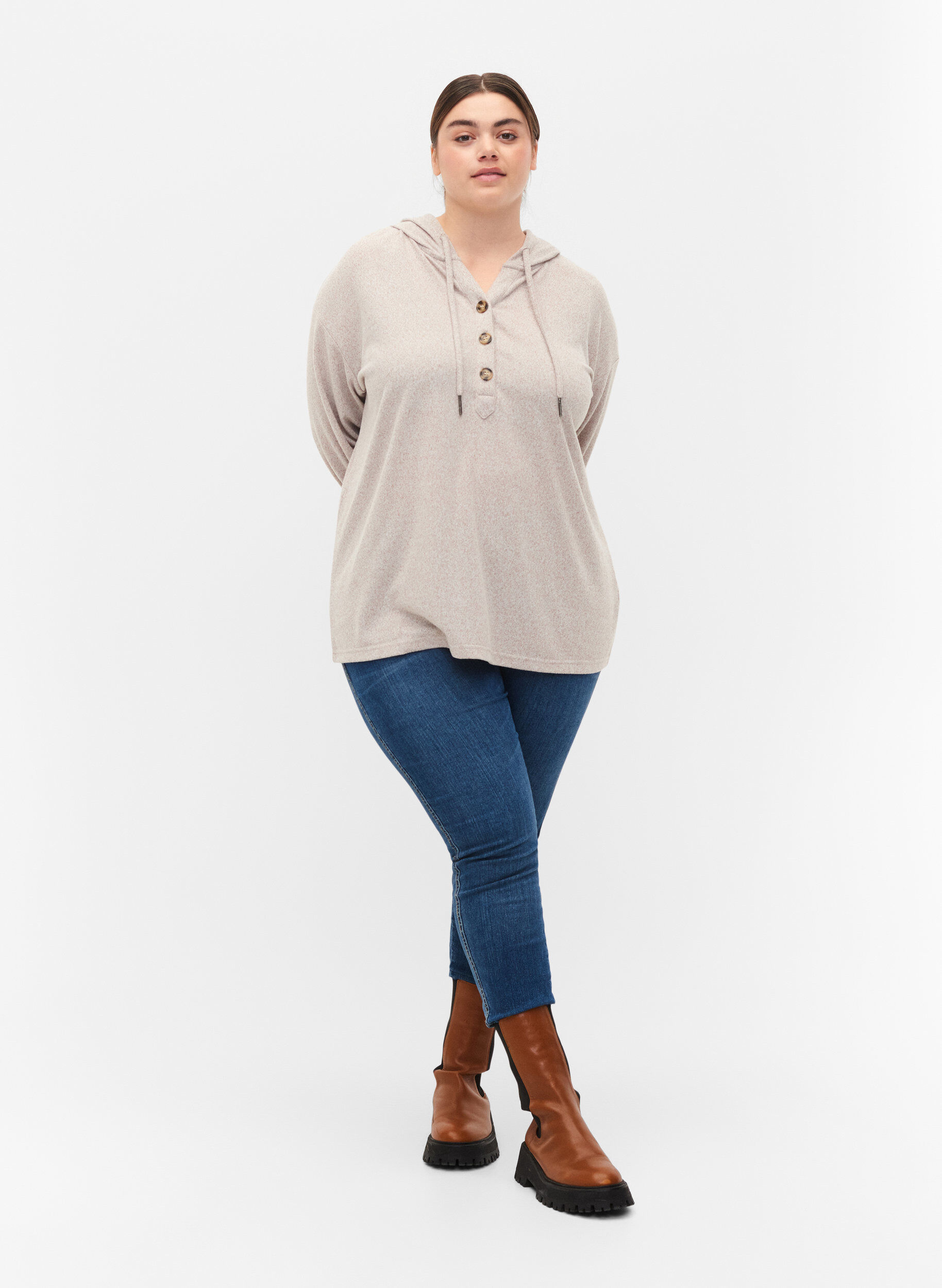 Zizzi Meleret bluse med h&aelig;tte, Natural Mel., Model image number 2