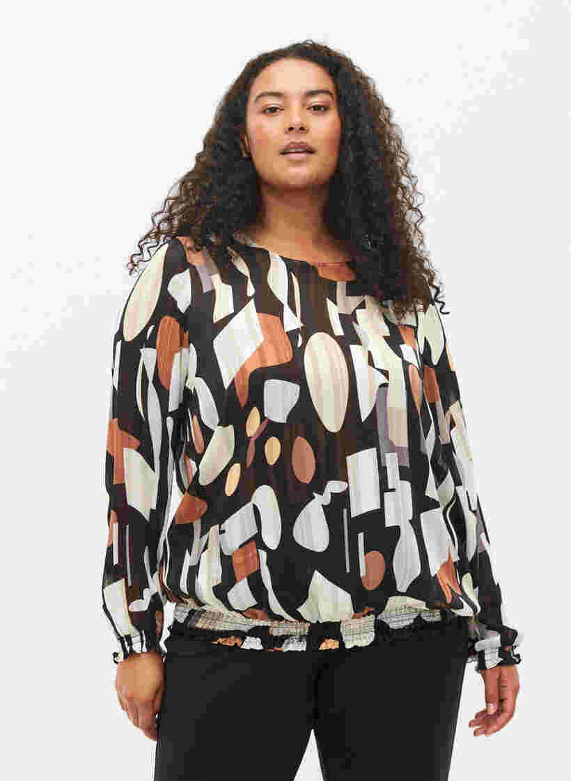 Printet bluse med smock , Graphic AOP, Model