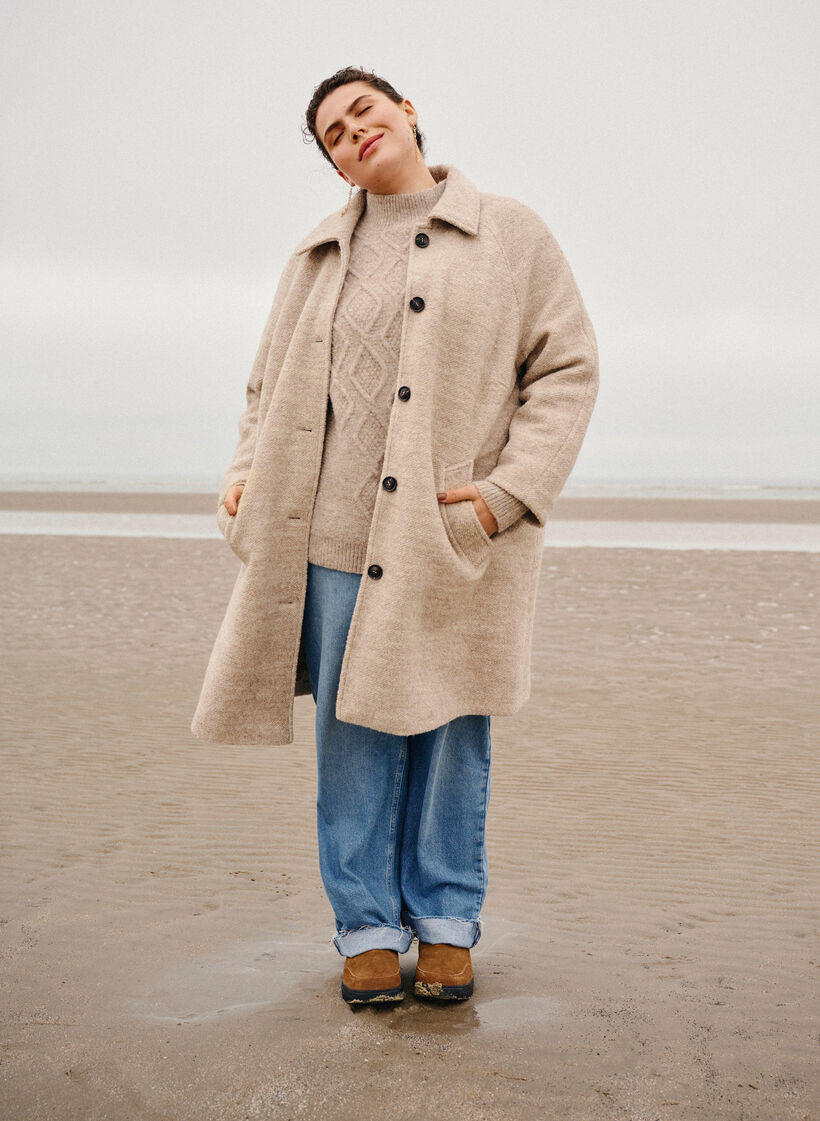Meleret bouclé frakke med knapper, Simply Taupe, Image image number 1