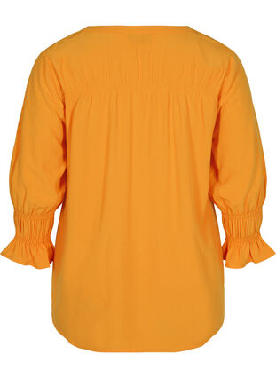 Viskose bluse med knaplukning og 3/4 ærmer, Tangelo, Packshot image number 1