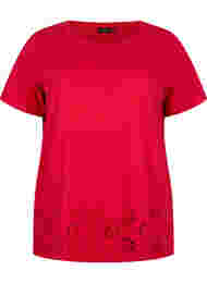 T-shirt i bomuld med broderi anglaise, Tango Red