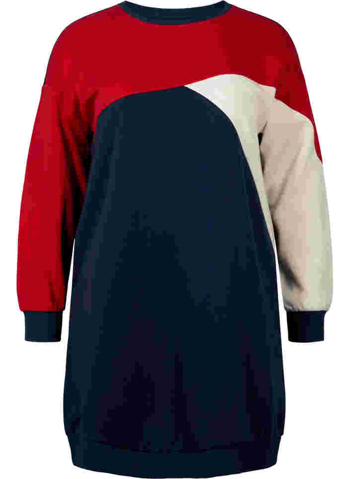 Lang sweatshirt med colorblock, Navy Color Block, Packshot image number 0