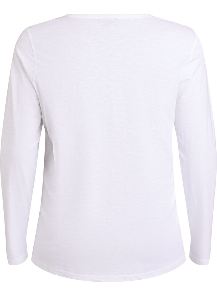 Lang&aelig;rmet t-shirt med V-hals og knapper, Hvid, Packshot image number 1