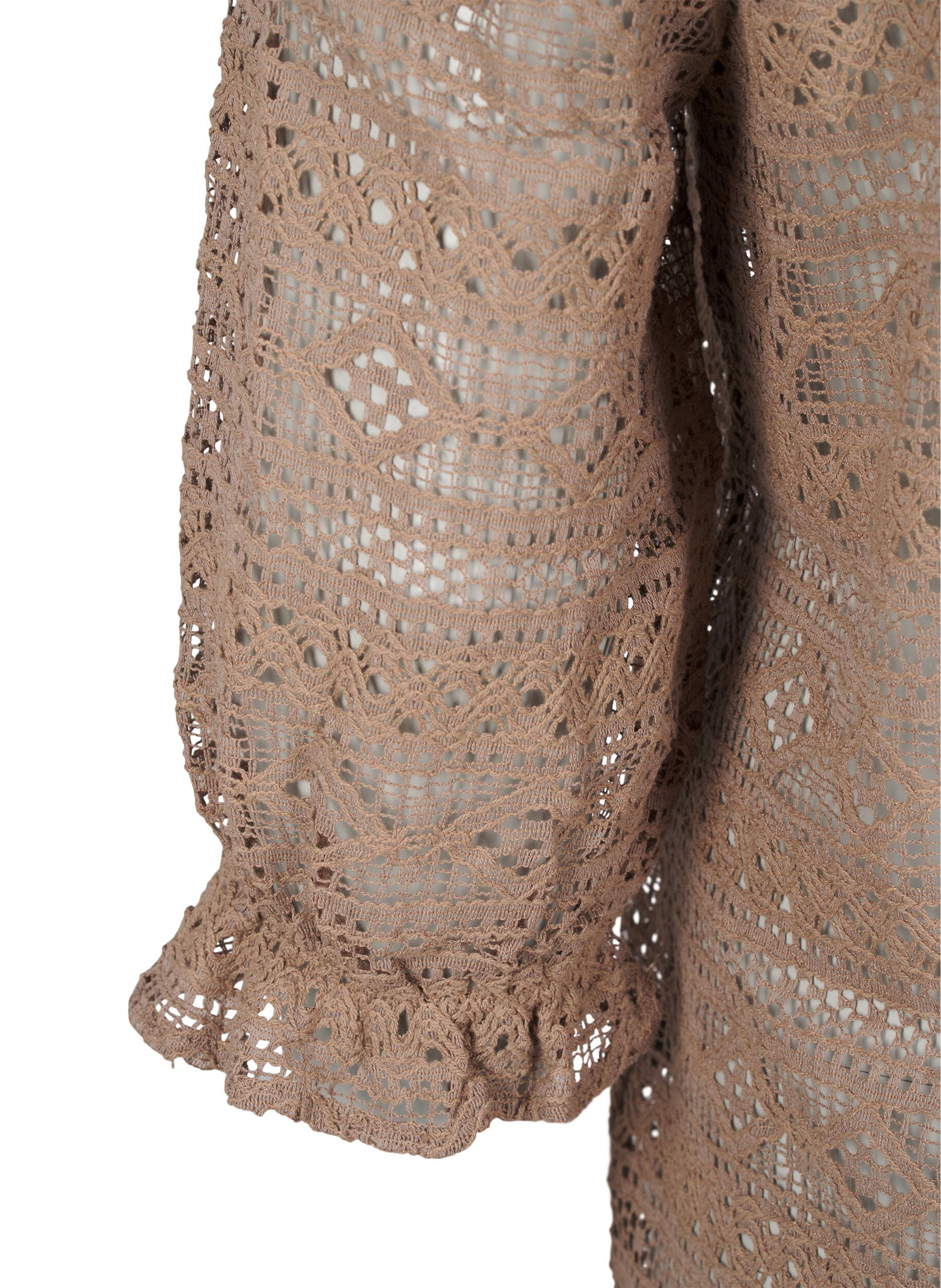 Zizzi Bluse med hulm&oslash;nster og 3/4 &aelig;rmer, Brun, Packshot image number 3