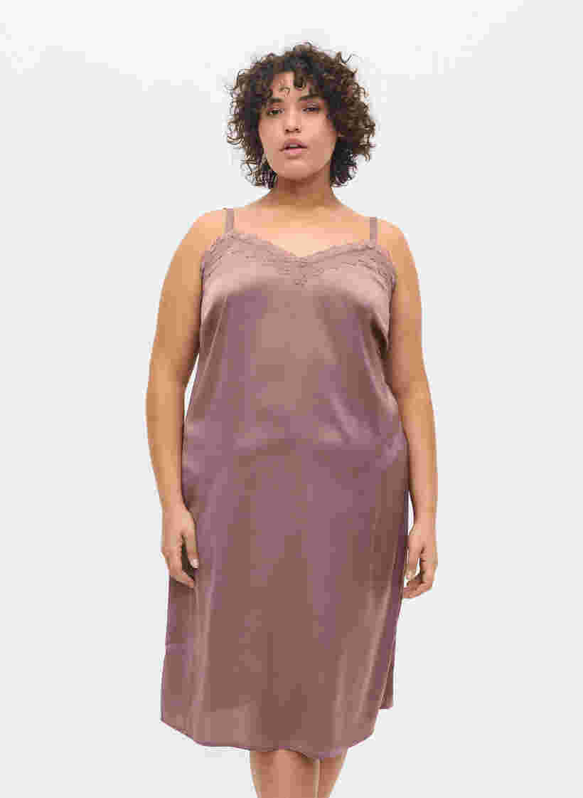 Ærmeløs natkjole med blonder og rygdetalje, Sparrow, Model image number 0
