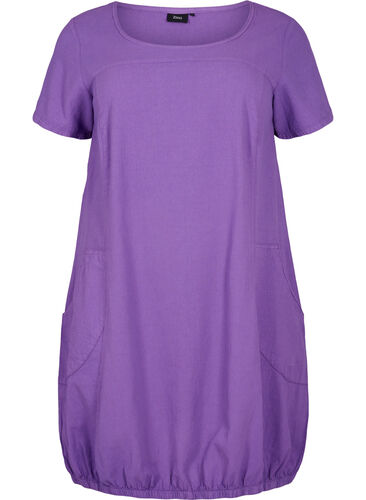 Kortærmet kjole i bomuld, Deep Lavender, Packshot image number 0