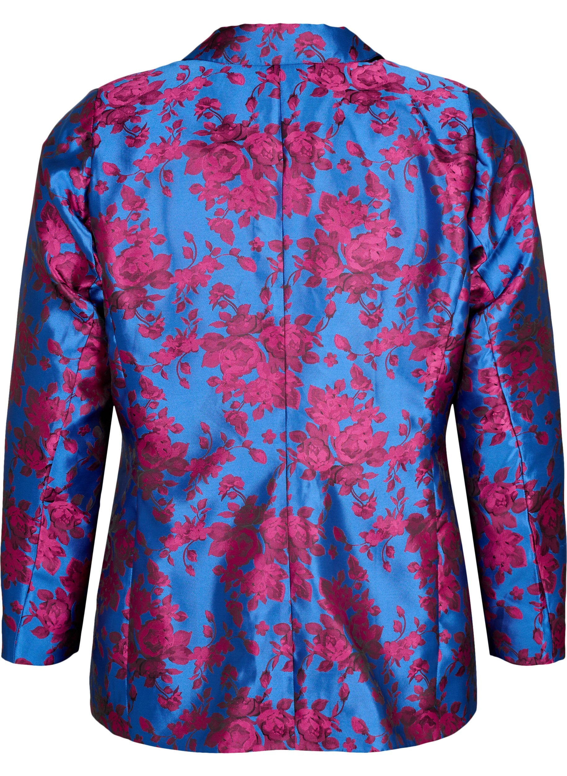 Zizzi Blomstret blazer med perleknap, Blue Quartz Jaquard, Packshot image number 1