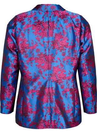 Blomstret blazer med perleknap, Blue Quartz Jaquard, Packshot image number 1