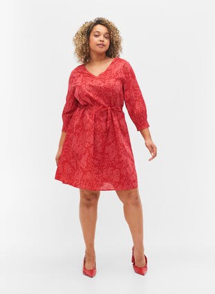 Printet kjole med bindebånd, Ribbon Red AOP, Model image number 2